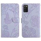 For Samsung Galaxy A03s 166mm Skin Feel Butterfly Peony Embossed Leather Phone Case(Purple) - 1