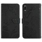 For Samsung Galaxy A10s Skin Feel Butterfly Peony Embossed Leather Phone Case(Black) - 1