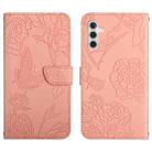 For Samsung Galaxy A13 5G Skin Feel Butterfly Peony Embossed Leather Phone Case(Pink) - 1