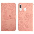 For Samsung Galaxy A20e Skin Feel Butterfly Peony Embossed Leather Phone Case(Pink) - 1