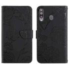 For Samsung Galaxy A20s Skin Feel Butterfly Peony Embossed Leather Phone Case(Black) - 1