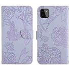 For Samsung Galaxy A22 5G Skin Feel Butterfly Peony Embossed Leather Phone Case(Purple) - 1