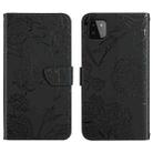 For Samsung Galaxy A22 5G Skin Feel Butterfly Peony Embossed Leather Phone Case(Black) - 1