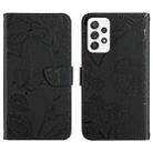 For Samsung Galaxy A23 4G Skin Feel Butterfly Peony Embossed Leather Phone Case(Black) - 1