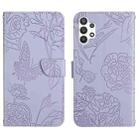 For Samsung Galaxy A32 5G Skin Feel Butterfly Peony Embossed Leather Phone Case(Purple) - 1