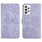For Samsung Galaxy A33 5G Skin Feel Butterfly Peony Embossed Leather Phone Case(Purple) - 1