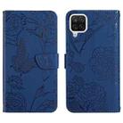 For Samsung Galaxy A42 5G Skin Feel Butterfly Peony Embossed Leather Phone Case(Blue) - 1