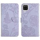 For Samsung Galaxy A42 5G Skin Feel Butterfly Peony Embossed Leather Phone Case(Purple) - 1