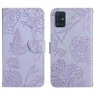 For Samsung Galaxy A51 Skin Feel Butterfly Peony Embossed Leather Phone Case(Purple) - 1
