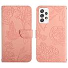 For Samsung Galaxy A53 5G Skin Feel Butterfly Peony Embossed Leather Phone Case(Pink) - 1