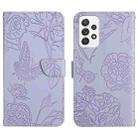 For Samsung Galaxy A53 5G Skin Feel Butterfly Peony Embossed Leather Phone Case(Purple) - 1