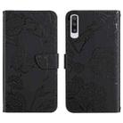 For Samsung Galaxy A70 Skin Feel Butterfly Peony Embossed Leather Phone Case(Black) - 1