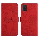 For Samsung Galaxy A71 Skin Feel Butterfly Peony Embossed Leather Phone Case(Red) - 1