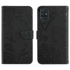 For Samsung Galaxy A71 Skin Feel Butterfly Peony Embossed Leather Phone Case(Black) - 1
