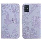 For Samsung Galaxy A71 5G Skin Feel Butterfly Peony Embossed Leather Phone Case(Purple) - 1