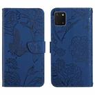 For Samsung Galaxy A81 Skin Feel Butterfly Peony Embossed Leather Phone Case(Blue) - 1