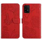 For Samsung Galaxy A91 Skin Feel Butterfly Peony Embossed Leather Phone Case(Red) - 1