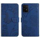 For Samsung Galaxy A91 Skin Feel Butterfly Peony Embossed Leather Phone Case(Blue) - 1