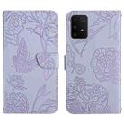 For Samsung Galaxy A91 Skin Feel Butterfly Peony Embossed Leather Phone Case(Purple) - 1