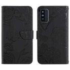 For Samsung Galaxy F52 5G Skin Feel Butterfly Peony Embossed Leather Phone Case(Black) - 1