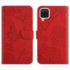 For Samsung Galaxy F62 / M62 Skin Feel Butterfly Peony Embossed Leather Phone Case(Red) - 1