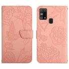 For Samsung Galaxy M31 Skin Feel Butterfly Peony Embossed Leather Phone Case(Pink) - 1