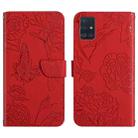 For Samsung Galaxy M51 Skin Feel Butterfly Peony Embossed Leather Phone Case(Red) - 1