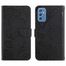 For Samsung Galaxy M52 5G Skin Feel Butterfly Peony Embossed Leather Phone Case(Black) - 1