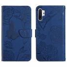 For Samsung Galaxy Note10+ Skin Feel Butterfly Peony Embossed Leather Phone Case(Blue) - 1
