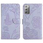 For Samsung Galaxy Note20 Skin Feel Butterfly Peony Embossed Leather Phone Case(Purple) - 1