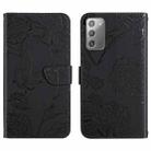For Samsung Galaxy Note20 Skin Feel Butterfly Peony Embossed Leather Phone Case(Black) - 1