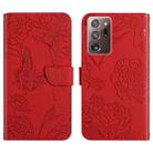 For Samsung Galaxy Note20 Ultra Skin Feel Butterfly Peony Embossed Leather Phone Case(Red) - 1