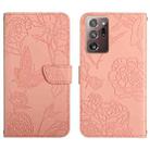 For Samsung Galaxy Note20 Ultra Skin Feel Butterfly Peony Embossed Leather Phone Case(Pink) - 1