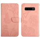 For Samsung Galaxy S10+ Skin Feel Butterfly Peony Embossed Leather Phone Case(Pink) - 1