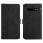 For Samsung Galaxy S10+ Skin Feel Butterfly Peony Embossed Leather Phone Case(Black) - 1