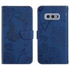 For Samsung Galaxy S10e Skin Feel Butterfly Peony Embossed Leather Phone Case(Blue) - 1