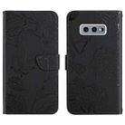 For Samsung Galaxy S10e Skin Feel Butterfly Peony Embossed Leather Phone Case(Black) - 1