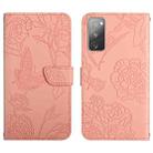 For Samsung Galaxy S20 FE Skin Feel Butterfly Peony Embossed Leather Phone Case(Pink) - 1