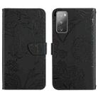 For Samsung Galaxy S20 FE Skin Feel Butterfly Peony Embossed Leather Phone Case(Black) - 1