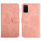 For Samsung Galaxy S20+ Skin Feel Butterfly Peony Embossed Leather Phone Case(Pink) - 1