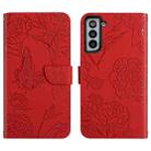 For Samsung Galaxy S21 5G Skin Feel Butterfly Peony Embossed Leather Phone Case(Red) - 1