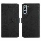 For Samsung Galaxy S21 5G Skin Feel Butterfly Peony Embossed Leather Phone Case(Black) - 1