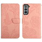 For Samsung Galaxy S21+ 5G Skin Feel Butterfly Peony Embossed Leather Phone Case(Pink) - 1