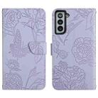 For Samsung Galaxy S21+ 5G Skin Feel Butterfly Peony Embossed Leather Phone Case(Purple) - 1