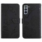 For Samsung Galaxy S21+ 5G Skin Feel Butterfly Peony Embossed Leather Phone Case(Black) - 1