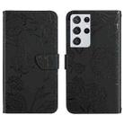 For Samsung Galaxy S21 Ultra 5G Skin Feel Butterfly Peony Embossed Leather Phone Case(Black) - 1