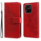 For Xiaomi Redmi 10C 4G / Redmi 10 (India) 7-petal Flowers Embossed Flip Leather Phone Case(Red) - 1