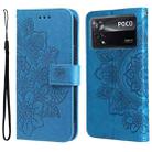 For Xiaomi Poco X4 Pro 5G 7-petal Flowers Embossed Flip Leather Phone Case(Blue) - 1