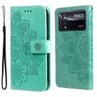 For Xiaomi Poco X4 Pro 5G 7-petal Flowers Embossed Flip Leather Phone Case(Green) - 1