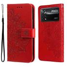 For Xiaomi Poco X4 Pro 5G 7-petal Flowers Embossed Flip Leather Phone Case(Red) - 1